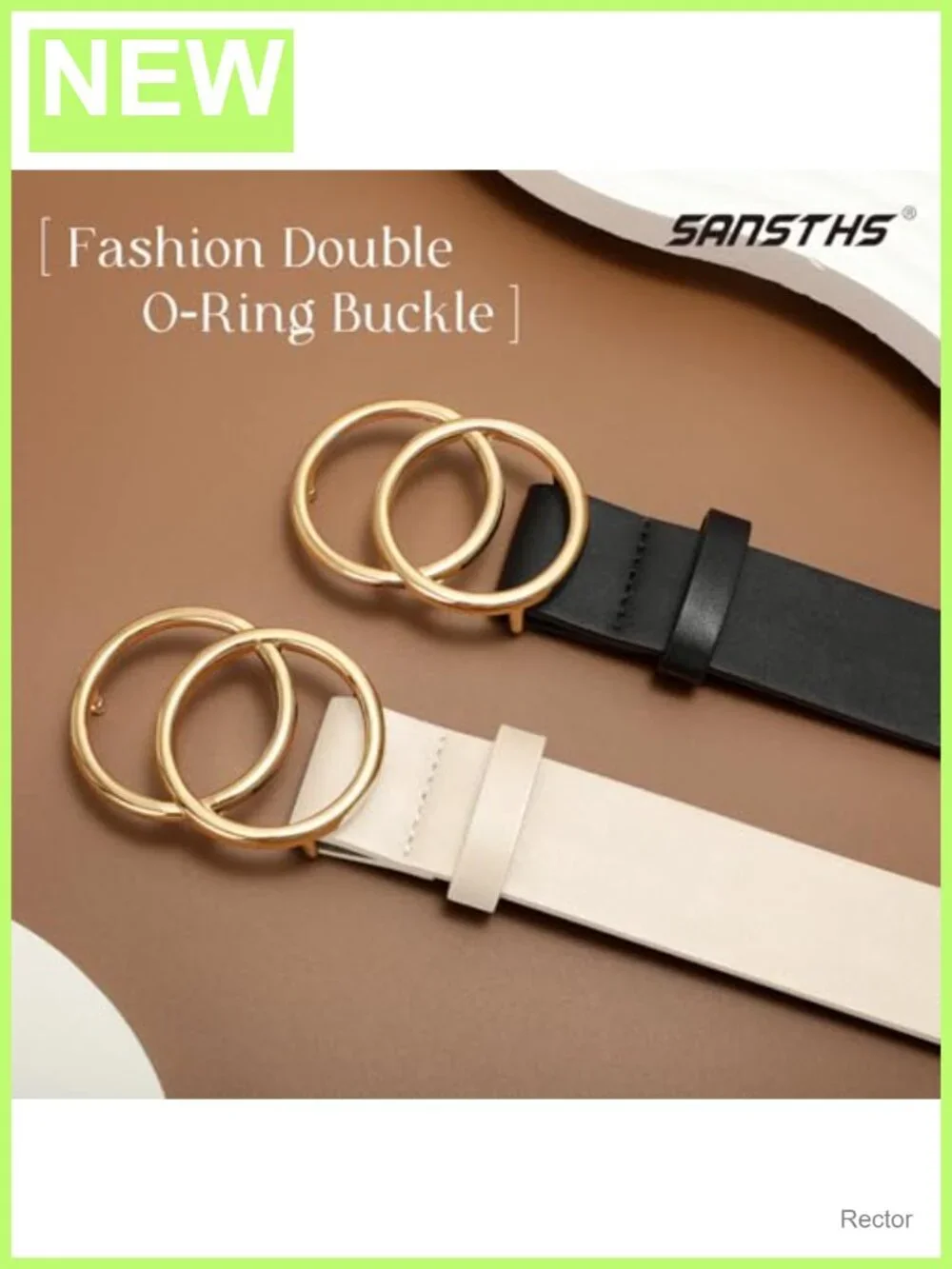 2 Pack Women Faux Leather Belts Double O Ring Buckle Jeans Belt